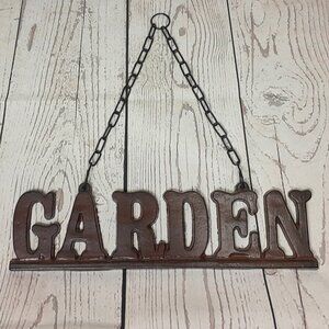 Garden Sign Cast Iron Rustic Metal Wall Plaque With Hanging Chain